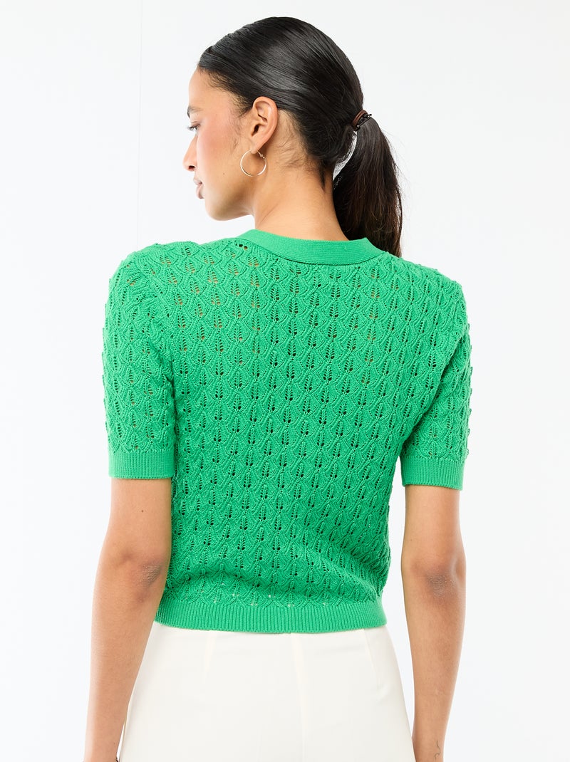 Gilet en maille ajourée à manches courtes Vert - Kiabi