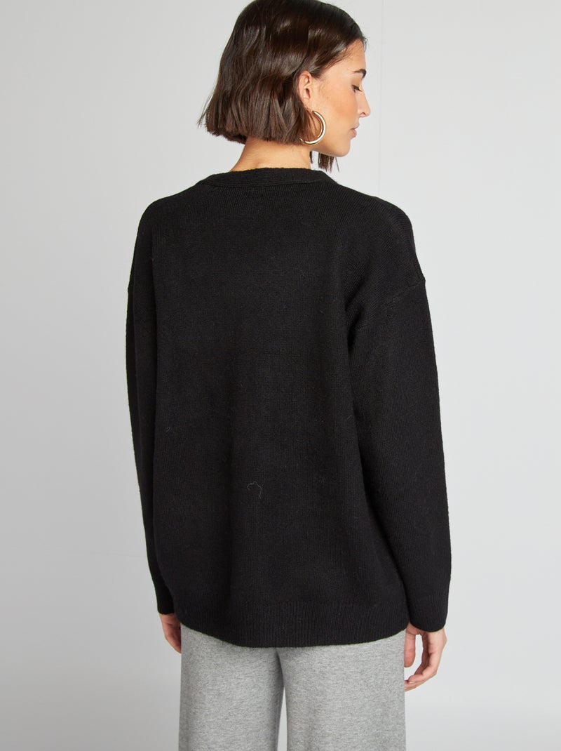 Gilet en maille avec 2 poches plaquées noir - Kiabi