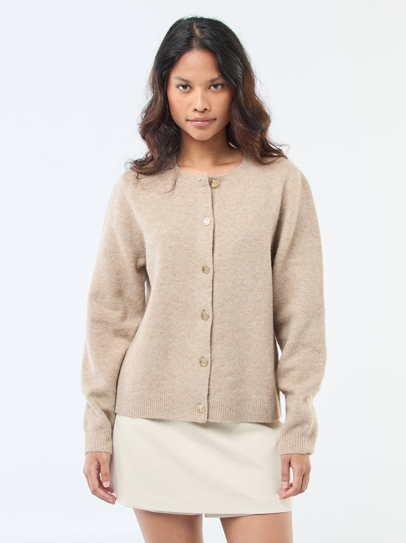 Gilet en maille avec boutons dorés Beige - Kiabi
