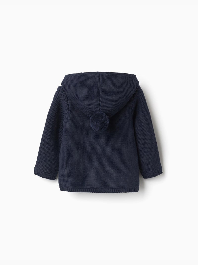 Gilet en Maille avec Capuche et Pompon Bleu foncé - Kiabi
