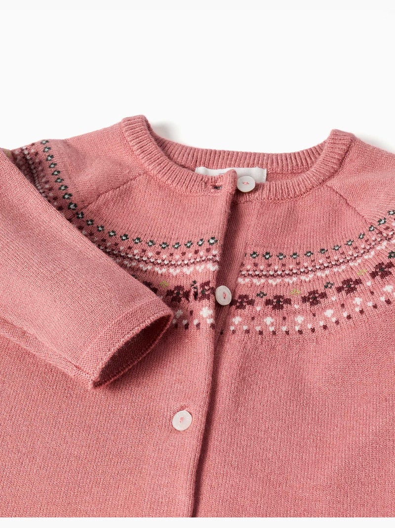 Gilet en maille avec motif jacquard Rose - Kiabi