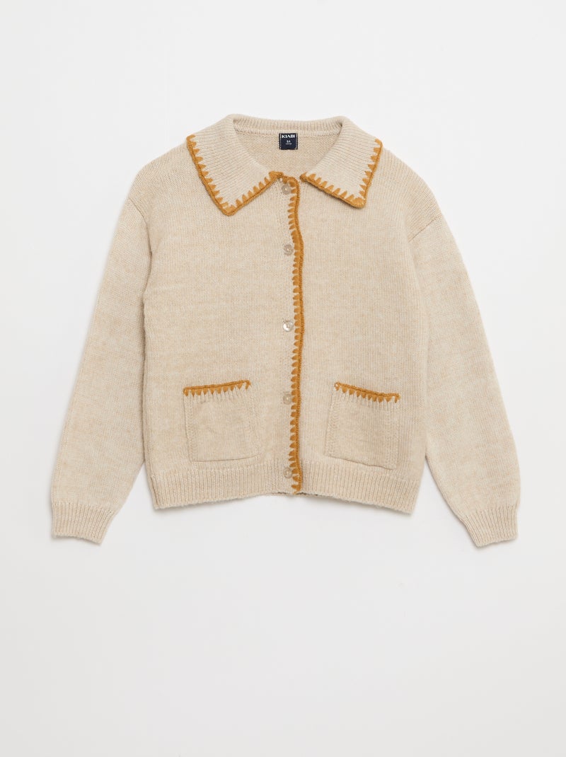 Gilet en maille avec ouverture boutonnée et poches plaquées Beige - Kiabi