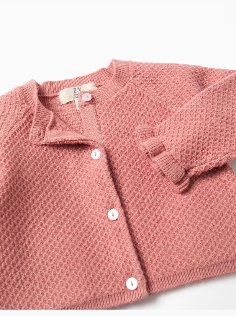 Gilet en maille avec poignets à volants Rose - Kiabi