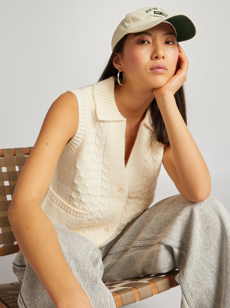 Gilet en maille Blanc - Kiabi