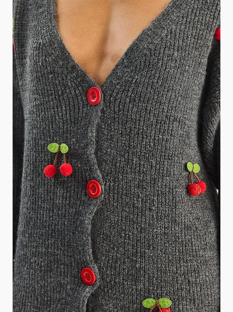 Gilet en maille côtelée à col v avec fermeture boutonnée lucci Gris Noir - Kiabi