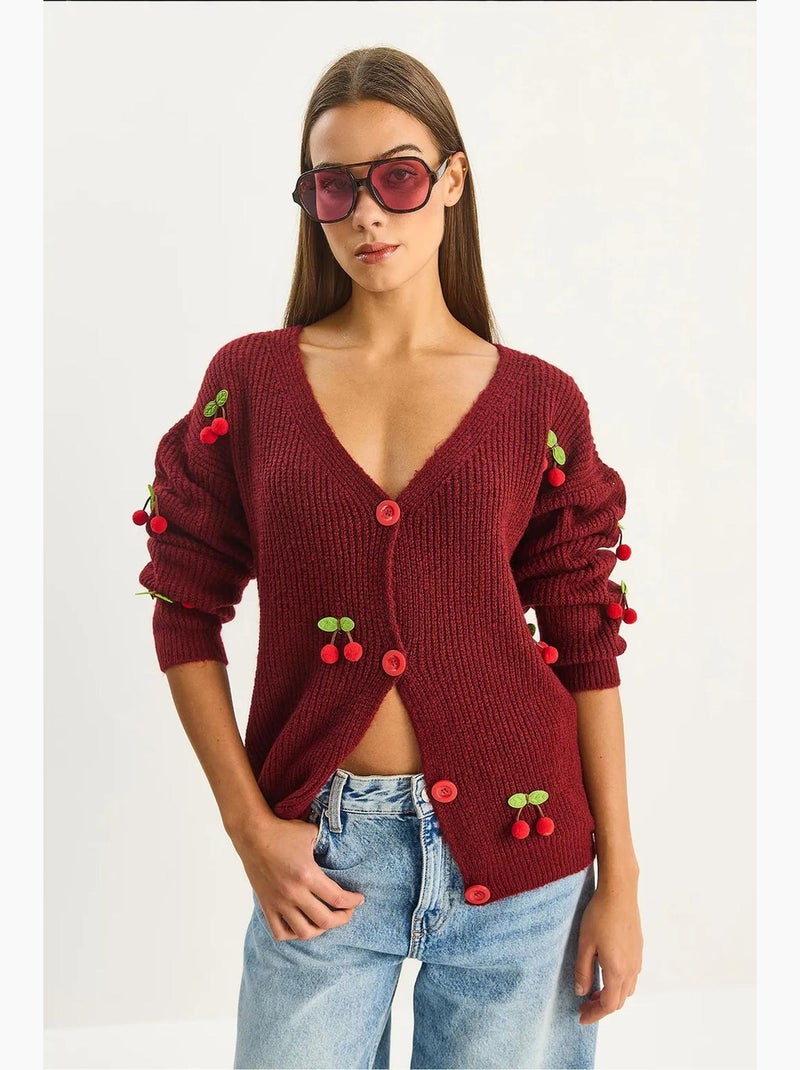 Gilet en maille côtelée à col v avec fermeture boutonnée lucci Rouge bordeaux - Kiabi