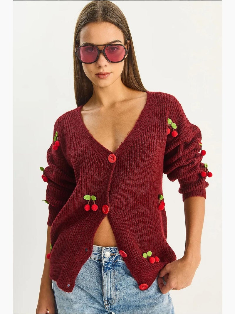 Gilet en maille côtelée à col v avec fermeture boutonnée lucci Rouge bordeaux - Kiabi