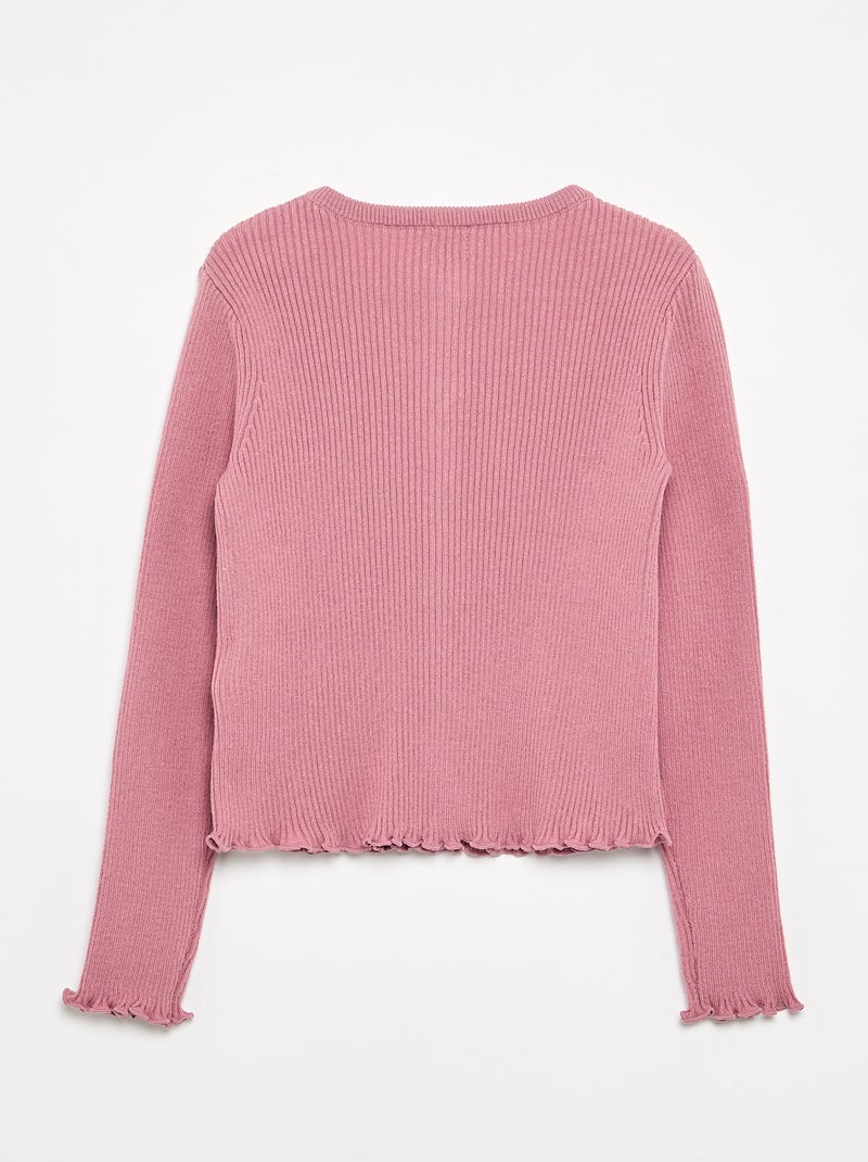 Gilet en maille côtelée à manches longues Rose - Kiabi