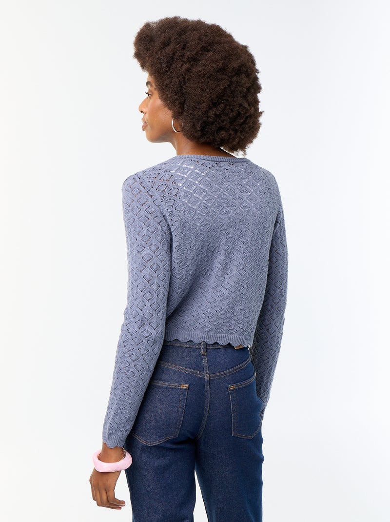 Gilet en maille crochet ajourée Gris - Kiabi