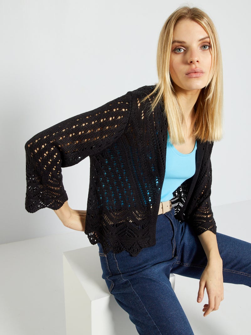 Gilet en maille crochet 'JDY' noir - Kiabi