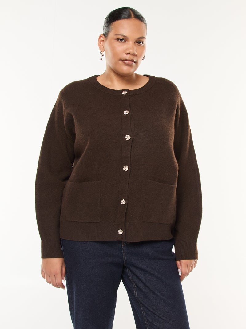 Gilet en maille épaisse avec boutons fantaisies Marron - Kiabi