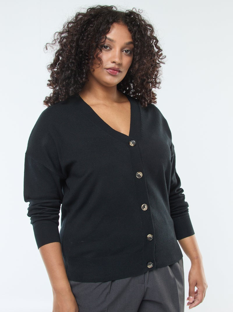 Gilet en maille fine avec ouverture boutonnée Noir - Kiabi
