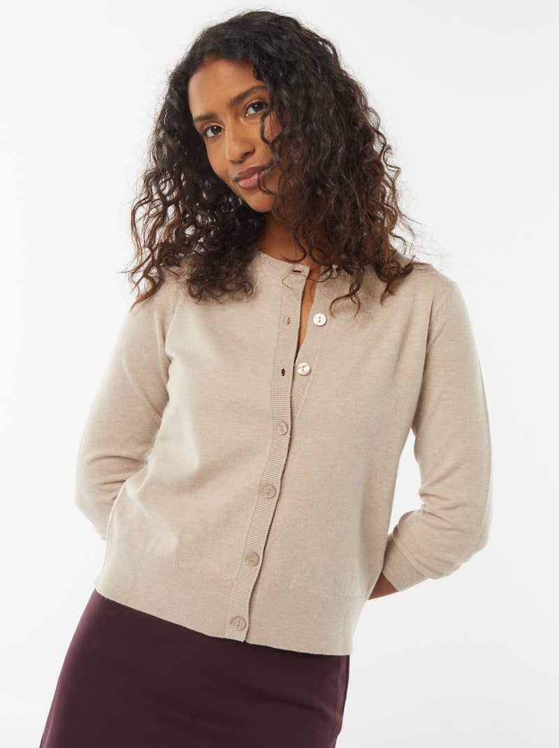 Gilet en maille fine Beige - Kiabi