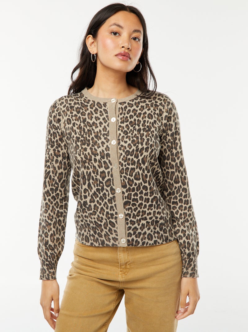 Gilet en maille fine jauge avec boutons Beige - Kiabi