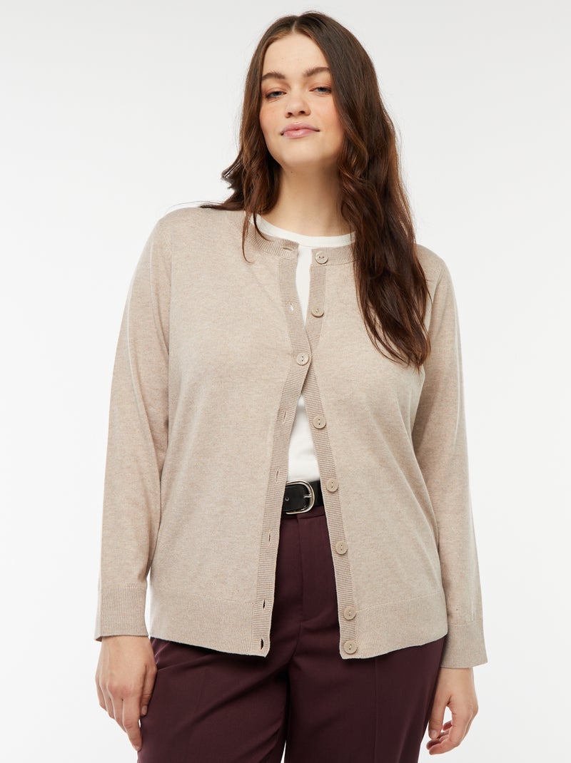 Gilet en maille fine jauge avec ouverture boutonnée Beige - Kiabi