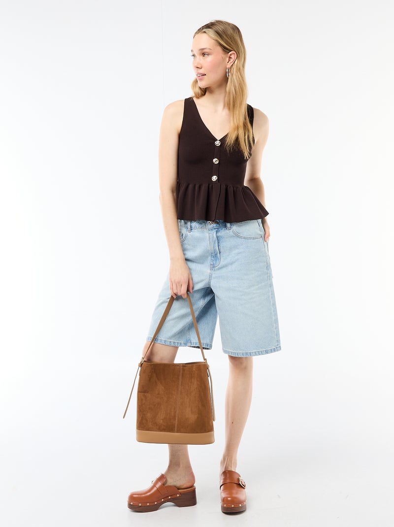 Gilet en maille fine jauge ouverture boutonnée Marron - Kiabi