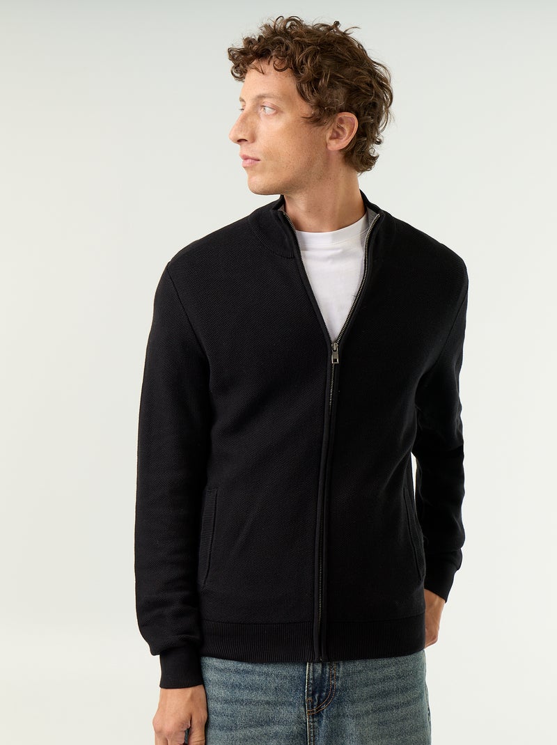 Gilet en maille fine jauge zippé Noir - Kiabi