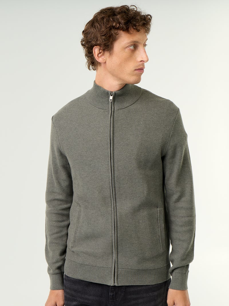 Gilet en maille fine jauge zippé Vert - Kiabi