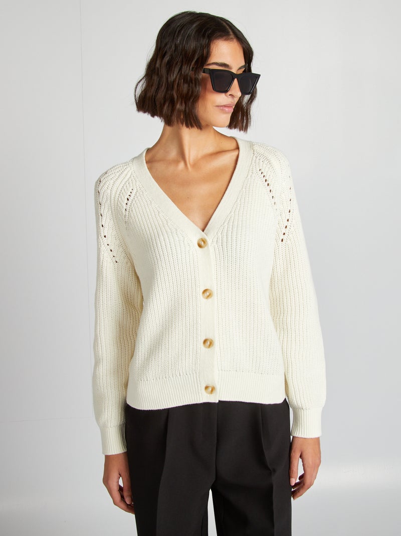 Gilet en maille grosse jauge blanc - Kiabi