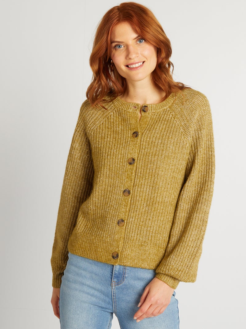 Gilet en maille grosse jauge Kaki - Kiabi