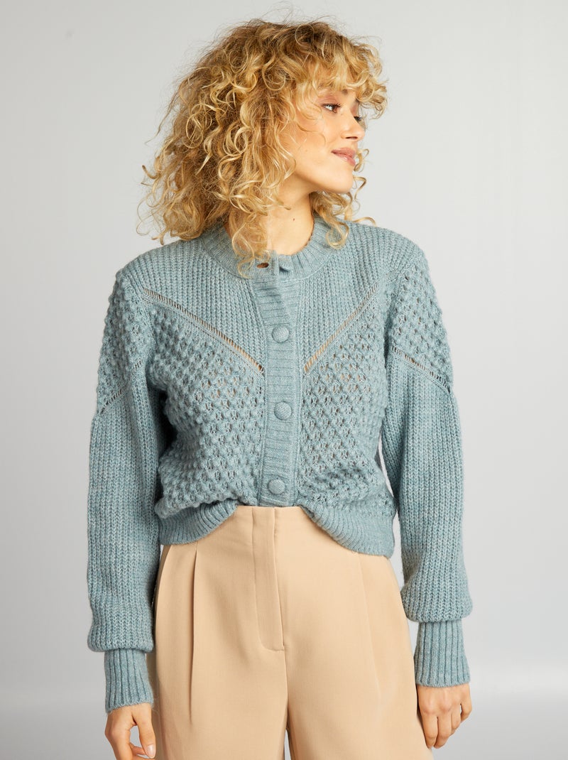 Gilet en maille mousse et fantaisie Bleu - Kiabi