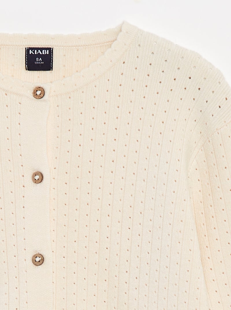 Gilet en maille pointelle uni Blanc - Kiabi