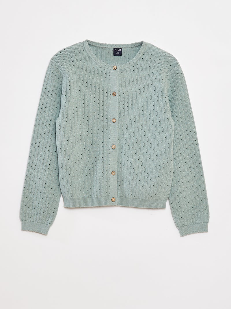 Gilet en maille pointelle uni Vert - Kiabi