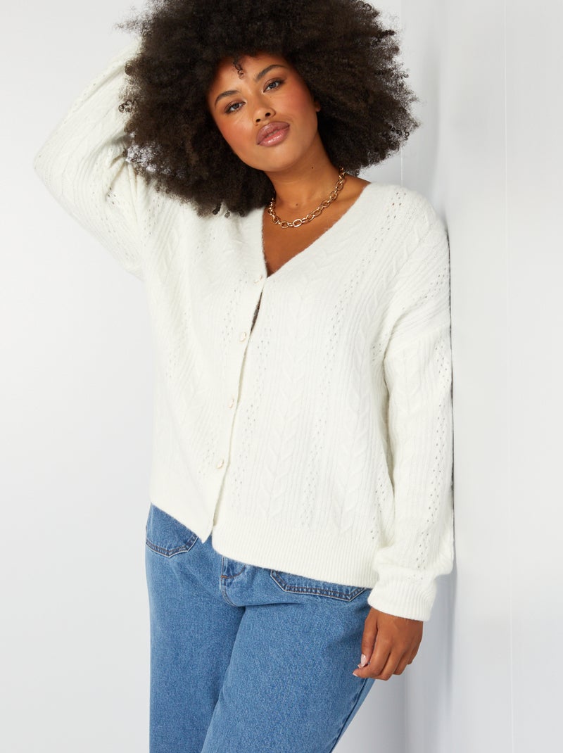 Gilet en maille tressée Blanc - Kiabi
