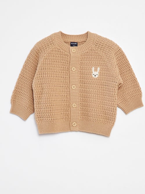 Gilet en maille tricot  avec broderie à la poitrine - Kiabi