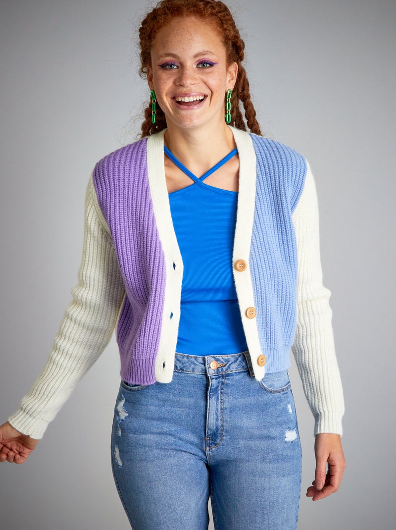 Gilet en maille tricot Blanc/Orange/Rose - Kiabi