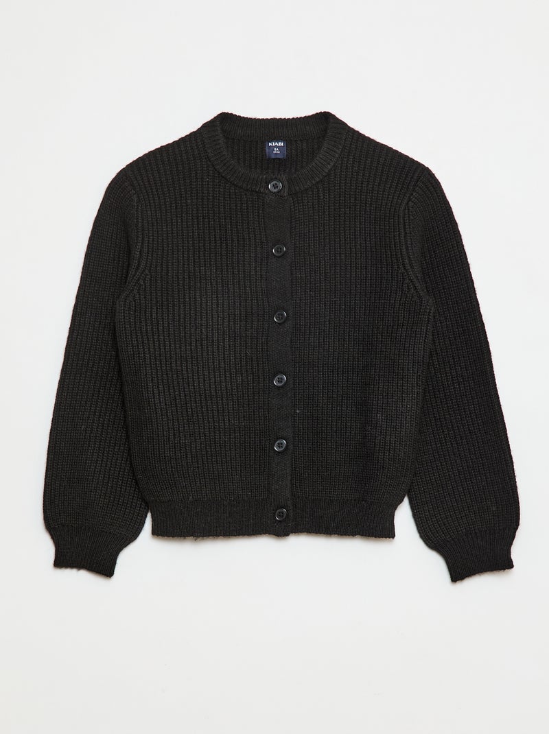Gilet en maille tricot grosse jauge uni Noir - Kiabi