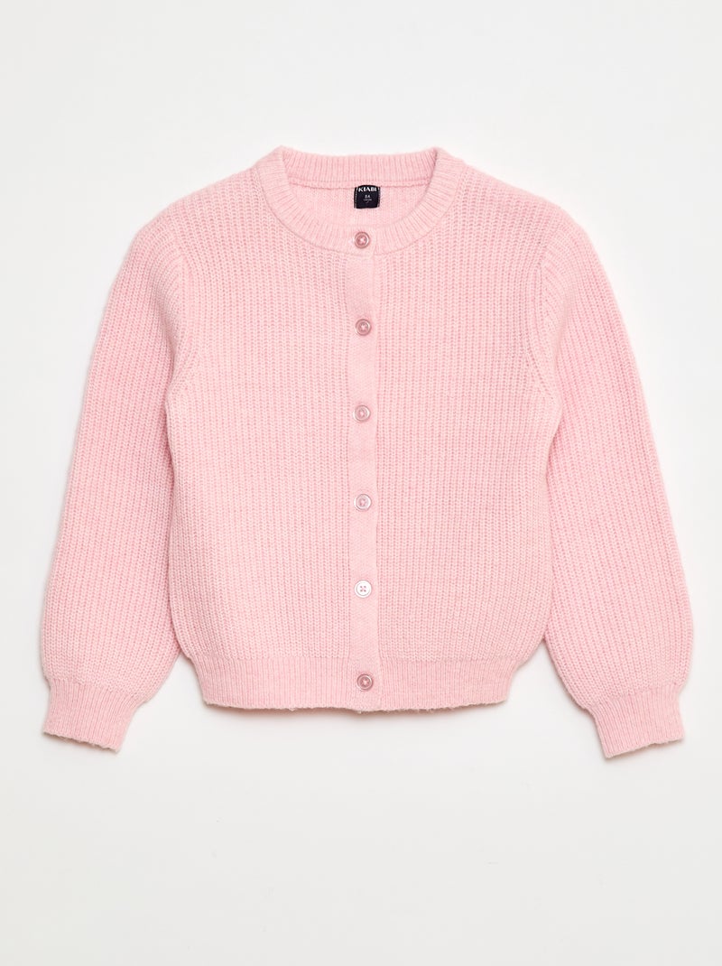 Gilet en maille tricot grosse jauge uni Rose - Kiabi