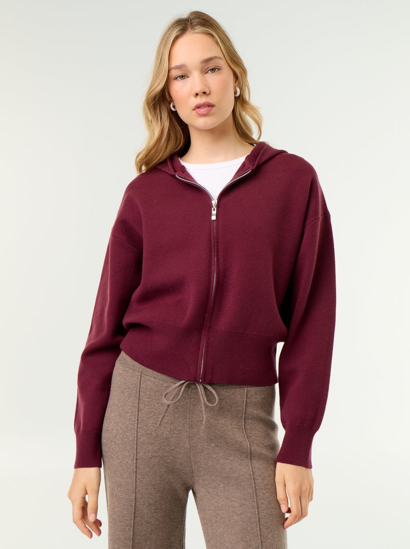 Gilet en matière ottoman à capuche Rose - Kiabi