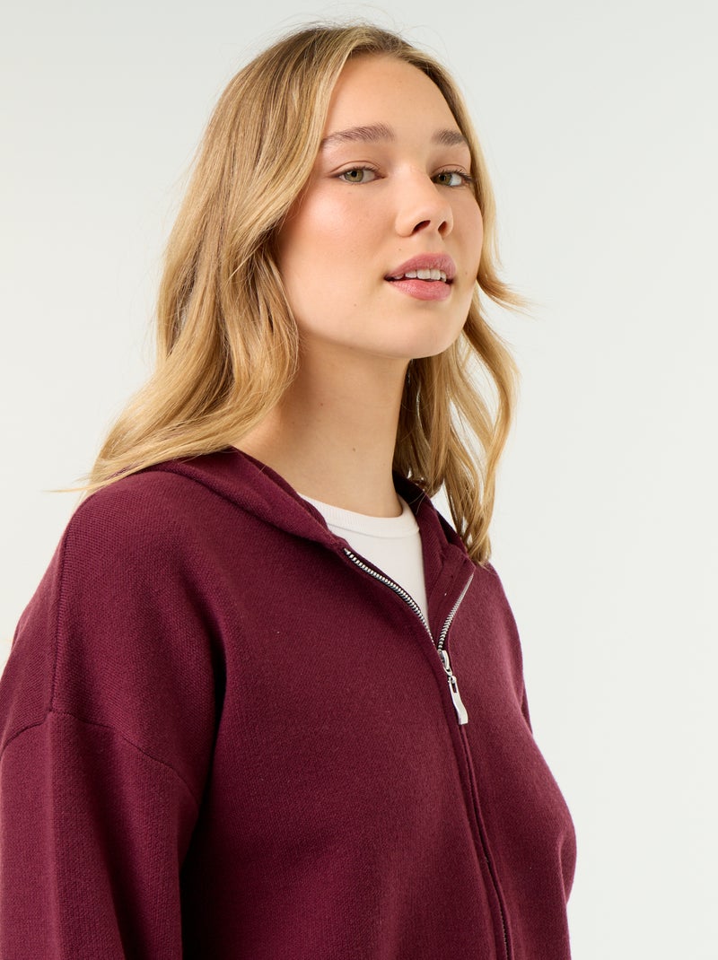 Gilet en matière ottoman à capuche Rose - Kiabi