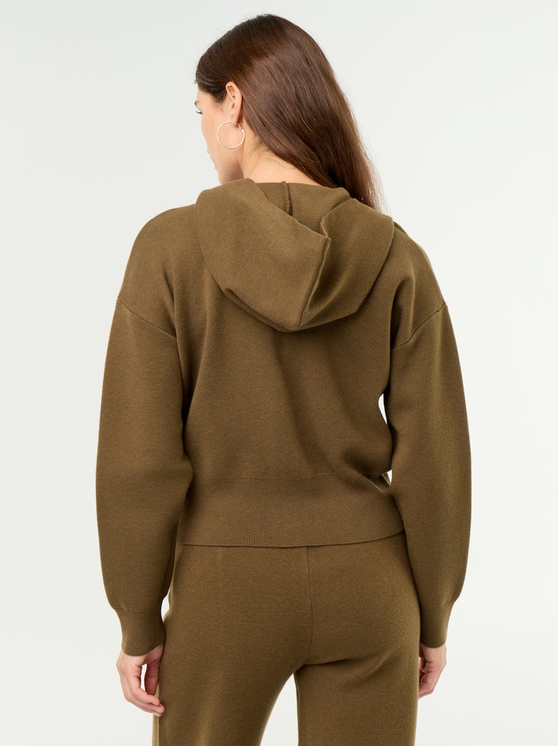 Gilet en matière ottoman à capuche Vert - Kiabi