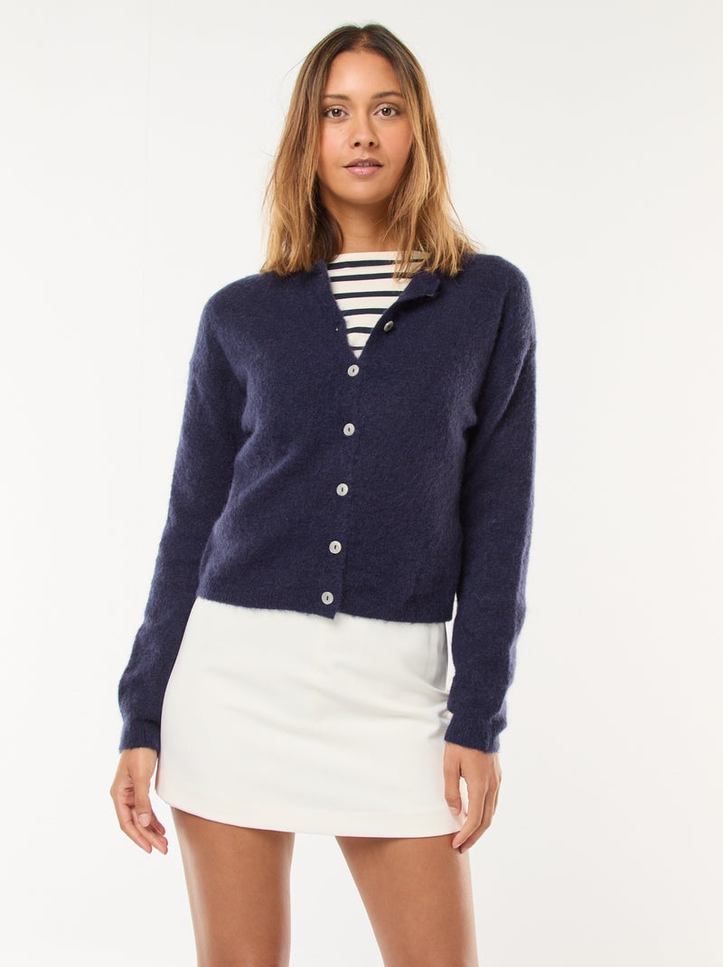 Gilet en mohair et laine mélangé Bleu - Kiabi