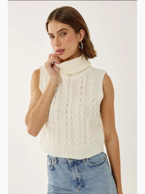 Gilet en tricot à col roulé avec motif de tresses hiccup - Kiabi