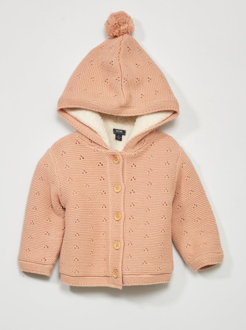Gilet en tricot avec doublure effet moutonné Rose - Kiabi