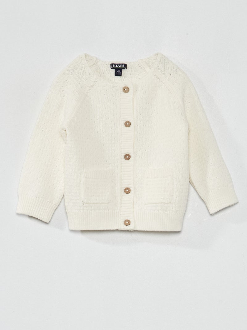 Gilet en tricot avec point fantaisie Blanc crème - Kiabi