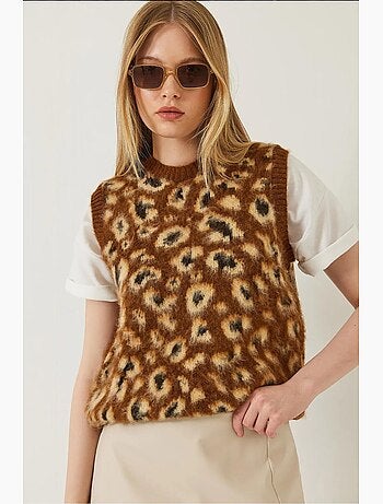 Gilet en tricot brossé à imprimé léopard lucci