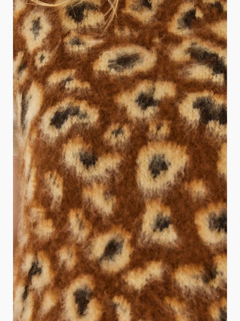 Gilet en tricot brossé à imprimé léopard lucci Camel - Kiabi