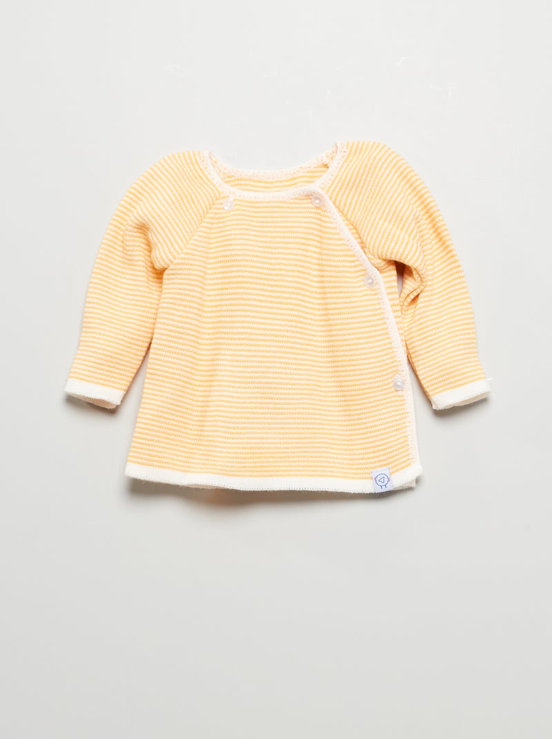 Gilet en tricot 'La Manufacture de Layette' Ecru/Moutarde - Kiabi