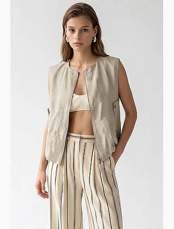 Gilet femme en popeline tissée, fermeture zippée mixray