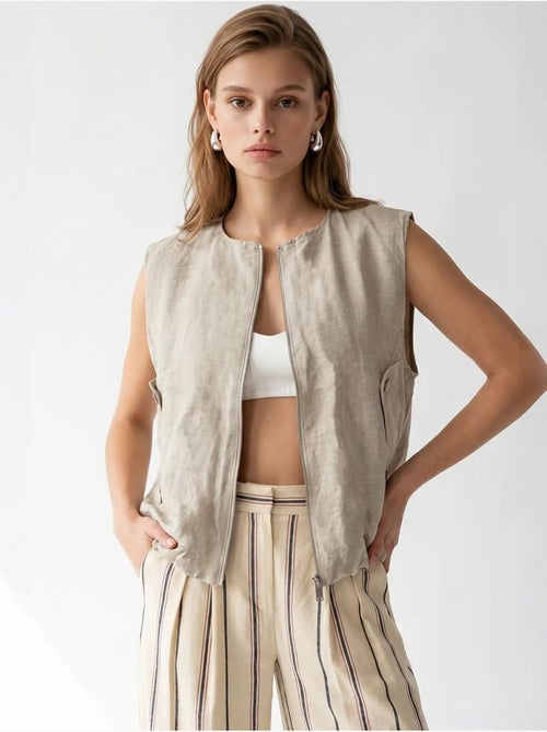 Gilet femme en popeline tissée, fermeture zippée mixray - Kiabi Gilet femme en popeline tissée, fermeture zippée mixray - Kiabi