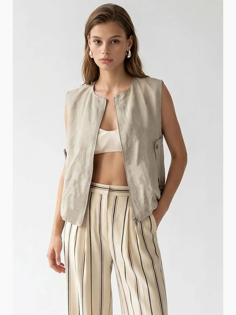 Gilet femme en popeline tissée, fermeture zippée mixray Beige naturel - Kiabi