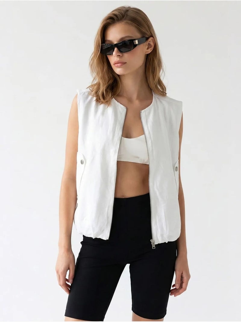 Gilet femme en popeline tissée, fermeture zippée mixray Blanc - Kiabi
