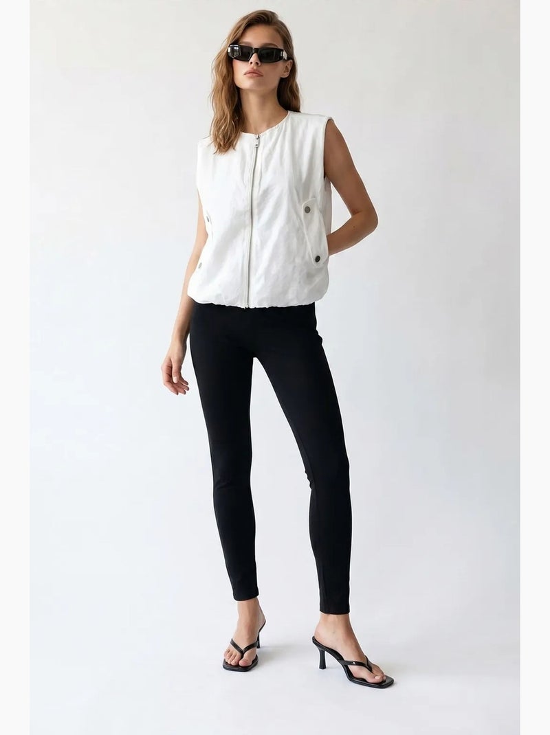 Gilet femme en popeline tissée, fermeture zippée mixray Blanc - Kiabi