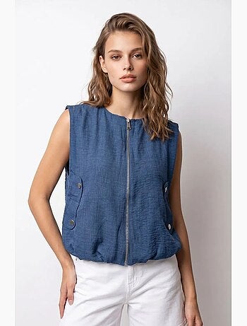 Gilet femme en popeline tissée, fermeture zippée mixray