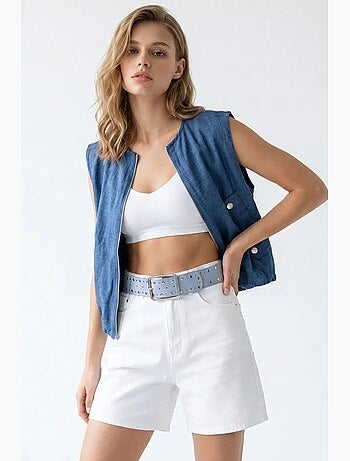Gilet femme en popeline tissée, fermeture zippée mixray
