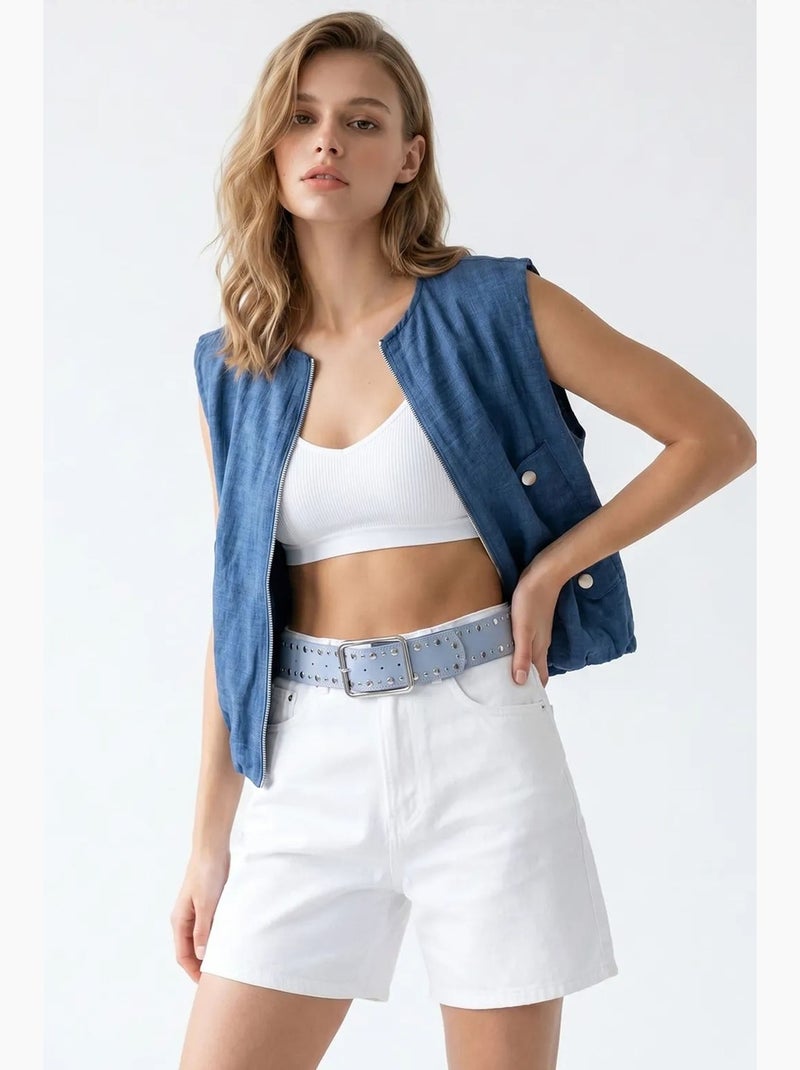 Gilet femme en popeline tissée, fermeture zippée mixray Bleu nuit - Kiabi